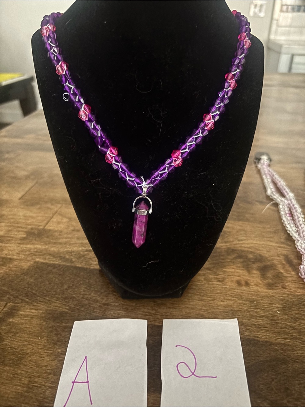 Hand Crafted Purple and Pink Crystal Point Pendant Necklace